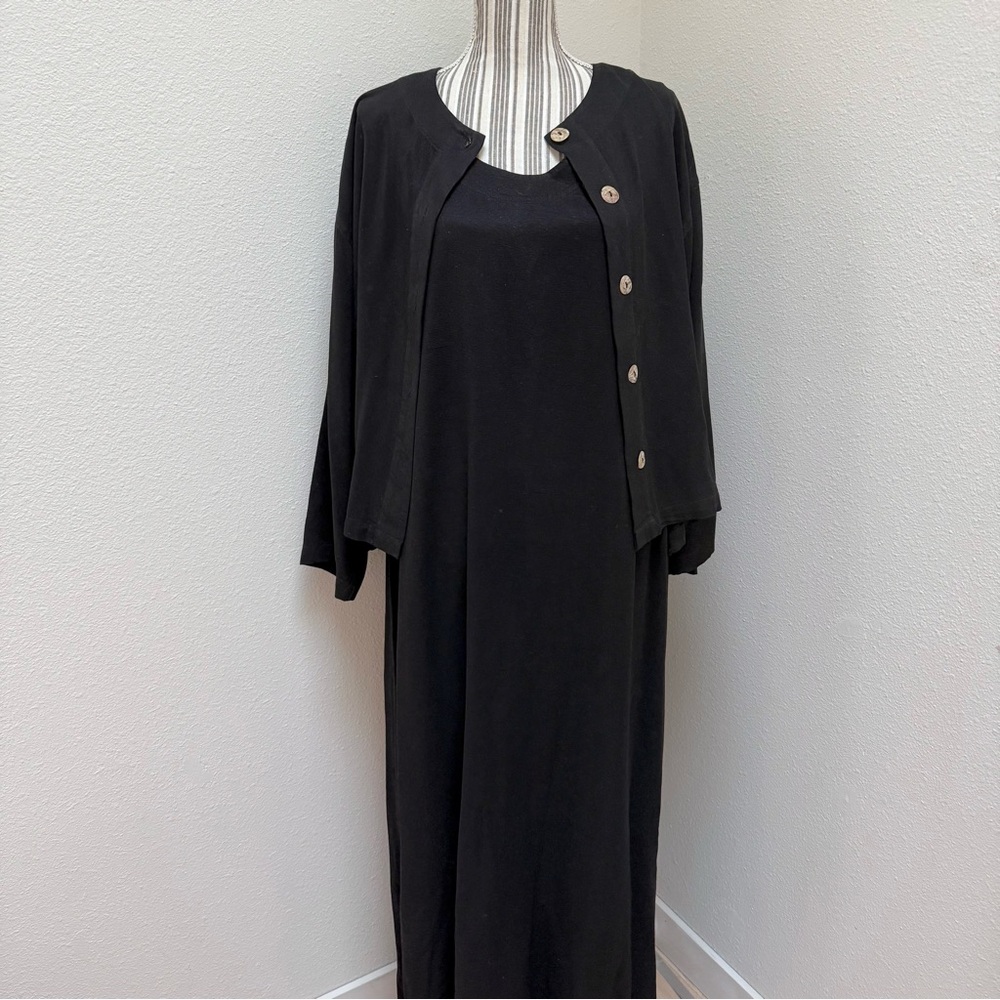 Vintage 90s Tianello Black Maxi Dress & Jacket Set Lagenlook | Size L